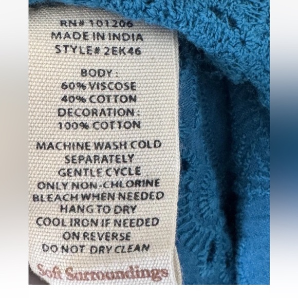 Soft Surroundings Nightingale Topper Sz S Blue Resort Beach Swim Cover Boho - Picture 9 of 10